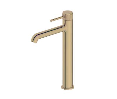 China Brushed Golden Brass Basin Mixer Faucet Single Lever Tall Bathroom en venta