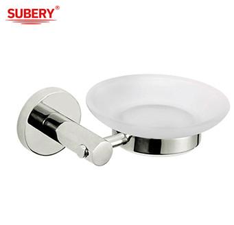 China Glass Bathroom Soap Dish Holder Polished Chrome Oem Classical Round Design for sale