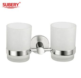 China SUS304 suporte duplo de copo de vidro acessório de banheiro de alta qualidade cromo polido OEM ODM à venda