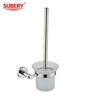 China Oem Sus304 Polished Chrome Toilet Brush Holder Glass Bathroom Accessories Classical Round for sale