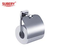 China Bathroom Single Toilet Roll Paper Holder Brass Chrome Color OEM Brass Base Square With Curve Design for sale