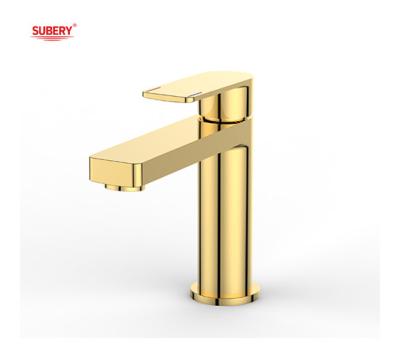 China OEM Brass Gold Basin Mixer Tap Single Lever Bathroom Hot And Cold Water for sale