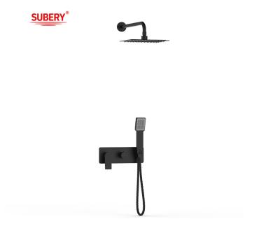 China Single Lever Concealed In-Wall Bath Or Shower Mixer With Diverter Rainshower Handshower Bath Matt Black Brass Tap Faucet for sale
