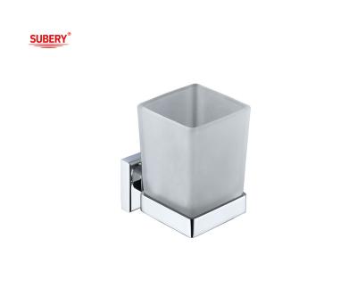 China Brass single tumbler holder glass bathroom high quality chrome color OEM nobel brass base square design for sale
