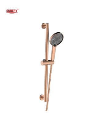 China Ducha de oro rosa barra de deslizamiento ajustable SUS304 3 Función ABS manguera de ducha de mano de plástico baño en venta