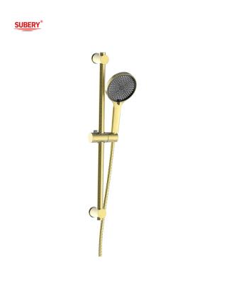 China Cabeça de chuveiro dourada escovada Barra de deslizamento vertical SUS304 3 Função à venda