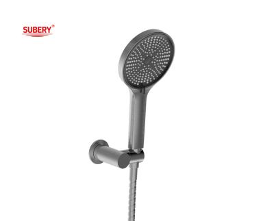 China ABS Plastic 3 Function Hand Showers Gun Metal Big Round Bath Liquid Silicon Nozzle Easy Cleaning for sale