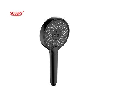 China Plastic Hand Showers ABS 3 Function Column Black Liquid Silicon Nozzle Round Easy Clean OEM for sale