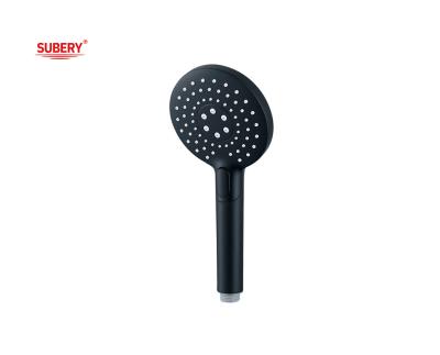 China ABS plástico de 3 funciones ducha de manos ducha de mano para la columna de ducha negro mate bañera boquilla de silicio redonda fácil de limpiar OEM en venta