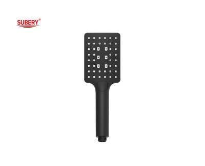 China ABS plastic 3 function handshower hand shower for shower column matt black bathroom silicon nozzle square easy clean OEM for sale