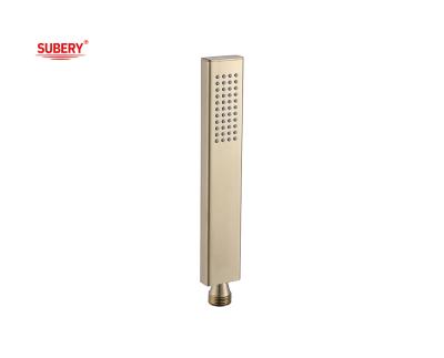 China Microfone de latão chuveiro de mãos chuveiro de mão para coluna de chuveiro escovado dourado banheiro bico de silício fácil limpo quadrado OEM à venda