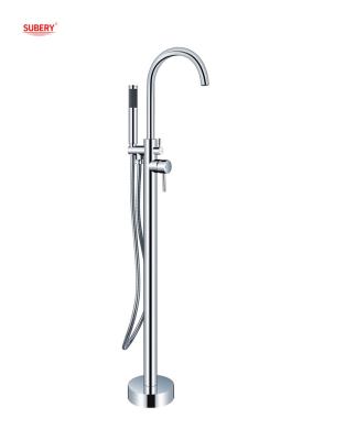 China Chrome Brass Freestanding Bath Tub Faucet OEM Single Lever Floor Mounted With Diverter for sale
