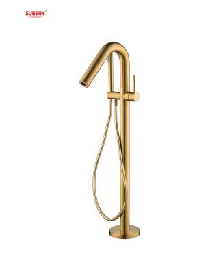China Rose Golden Brass Free Standing Bathtub Faucet OEM Single Lever Floor Mounted for sale