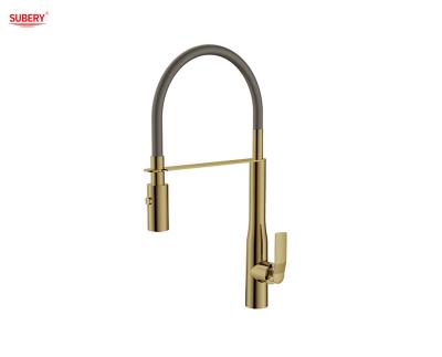 China Brushed Golden Brass Kitchen Sink Faucets Single Lever for sale