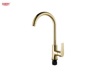 China Single Lever Kitchen Sink Faucets Golden Brass Cold And Hot OEM for sale