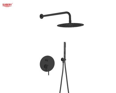 China Matt Black Classical In Wall Shower Faucet Brass Annular Knurl Handle for sale