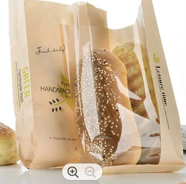 China Durable Kraft Paper Packaging Bread Bags Renewable Printed Bakery Bags for sale