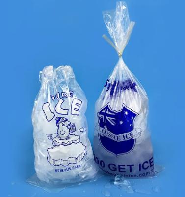 China Drawstring Clear Plastic Ice Bags Waterproof For Ice Cube Delivery for sale
