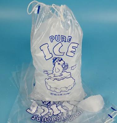 China Bolsos de hielo plásticos modificados para requisitos particulares del lazo reciclable de la bolsa de plástico de la bolsa de hielo en venta