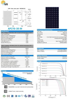 China células 30V 60. 270W, 275W, 280W, equipo solar del módulo 285W del módulo del panel fotovoltaico solar monocristalino de la energía solar en venta