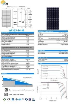 China 36V 72 Cell  Mono 325W,330W,340W,345W Monocrystalline Module Solar Photovoltaic Module Solar Power Panel Solar Kit for sale