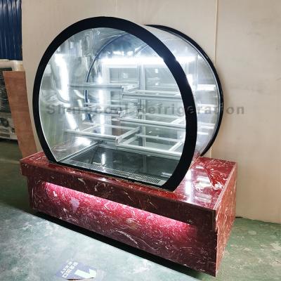 China Fan del refrigerador de la exhibición de la torta de la forma redonda que refresca el compresor de Embarco Secop en venta
