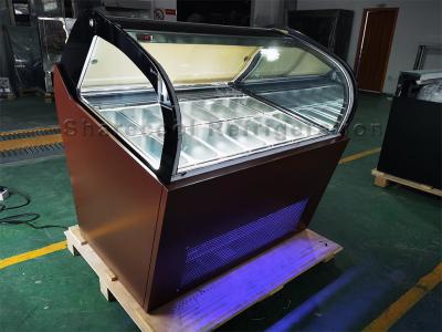 China Commercial 427L Ice Cream Showcase Freezer 14 Pans Coffee Brown Color for sale