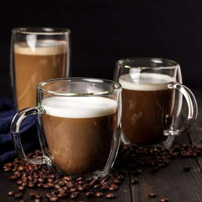 China Handles High Borosilicate Durable Coffee Cup tazas cafe vidrio transparente Double Wall Glass Mug for sale