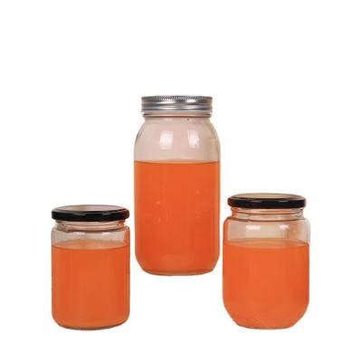 China 200ml 250ml 350ml jam bottle sealed fruit can jug with metal lid pickle glass jar for sale