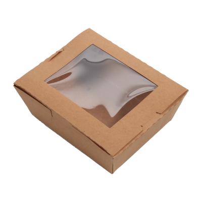China Eco Friendly Paper Take Out Boxes Brown Kraft Macaron Cookie Snack Food Box With PLA Window for sale