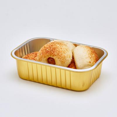 China Bandejas del horno disponibles de aluminio de la comida de oro del papel con las tapas en venta