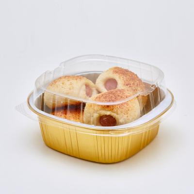 China 500ml Foil Food Container Disposable Takeout Pans With Clear Lids For Cooking Baking for sale
