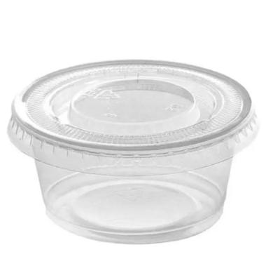 China taza disponible plástica de la porción de la salsa del PLA de la taza 2oz con el claro biodegradable 60ml de la tapa plana en venta