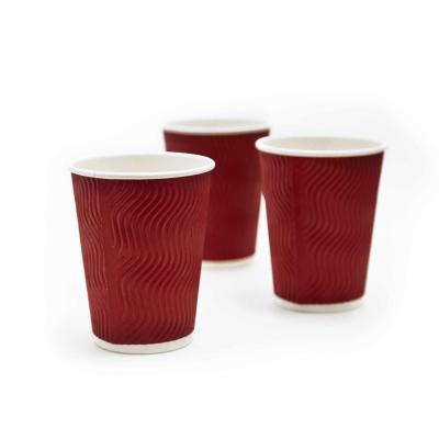 China Recyclable Paper Disposable Cup 9OZ Ripple Wall Paper Cup With Lids For Hot Coffee for sale
