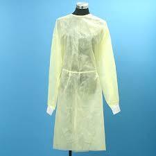 China Silicone Free Disposable Non Woven Gown , Yellow Isolation Gown With Elastic Cuff for sale