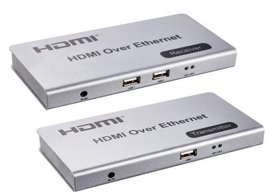 中国 CAT5 / CAT6 Cable 120m HDMI KVM Extender With USB Audio And Mic Over IP 1080P 販売のため