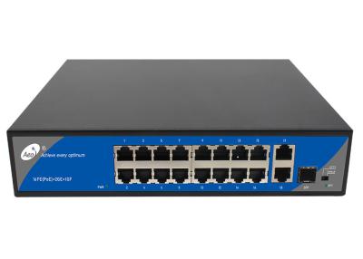 China 16+2 POE Switch with 16 10/100Mbps POE and 2 Gigabit Uplink and 1 Gigabit SFP Port for sale