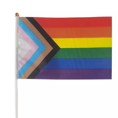 China Printed Handheld Progress Pride Flag Waterproof LGBT Rainbow Flag for sale