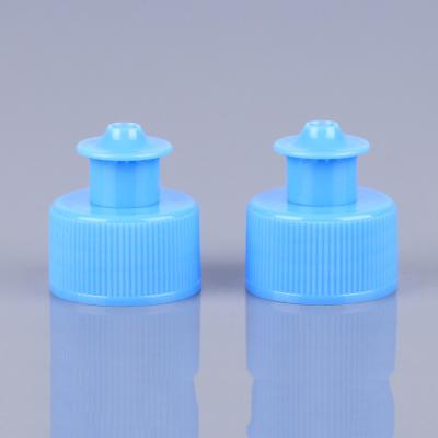 China PET Cosmetic Bottle Caps Blue 28mm Push Pull Cap No Leakage for sale