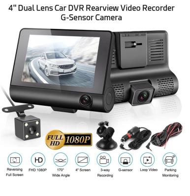 China Grande angular 4 polegadas DVR digital para carro com três lentes Dash cam caixa preta gravador de vídeo sensor G à venda