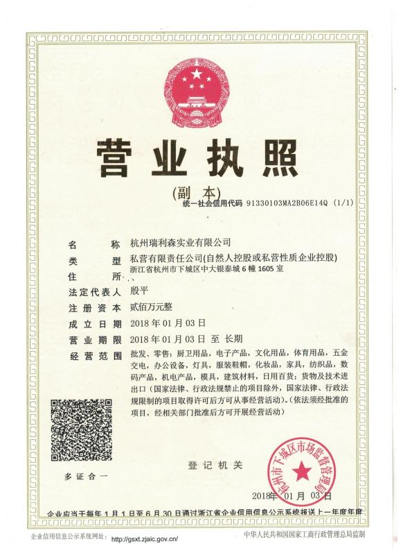 Business license - Hangzhou realsun industrial co.,Ltd
