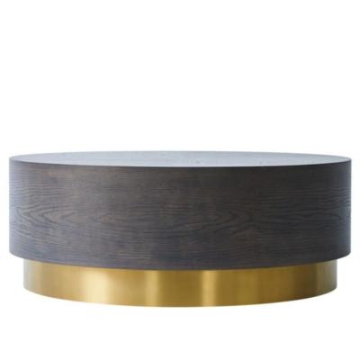 China Wooden Top Rounded Living Room Coffee Table Gold Stainless Steel Base for sale