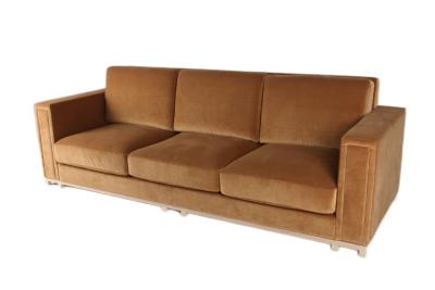 China Orange Velvet Home Living Room Sofa 3 Seat Solid Wood Frame for sale
