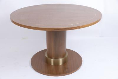 China White Oak Veneer Metal Inlay Border Dining Table Pedestal Base With Metal Collar for sale