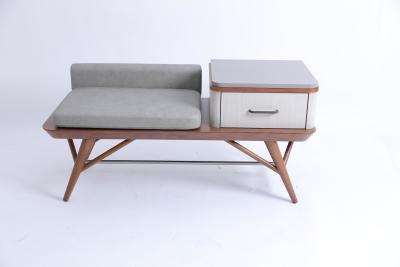China Hotel Bedroom Upholstery Luggage Bench With Drawer Solid Wood Legs à venda