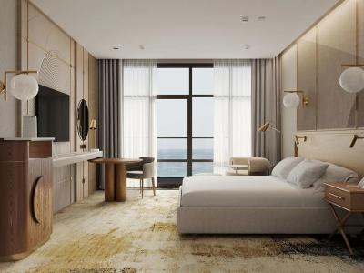China Het meubilairreeksen van de hotelslaapkamer voor vijfsterren stevig houten de slaapkamermeubilair van hotelruimten Te koop