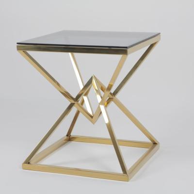 China Hotel Side Table With Golden Polished SS Finish & Tempered Glass Top for sale