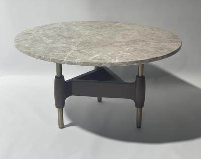 China Customized Living Room Coffee Table With Brushed Brass Metal Base Marble Top‎ for sale