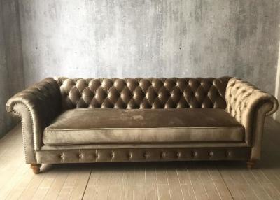 China Moderner Grey Crushed Velvet Sofa Three-Sitzer/Gewebe-Polsterung Sofa Oak Wood zu verkaufen