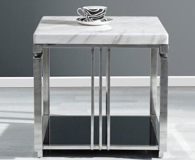 China White Quartz Top Living Room Coffee Table Metal Frame With Stainless Steel Polished for sale